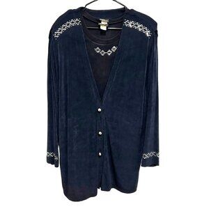 KLG & Co. XL Black Velvet Embellished Cardigan & Top Set